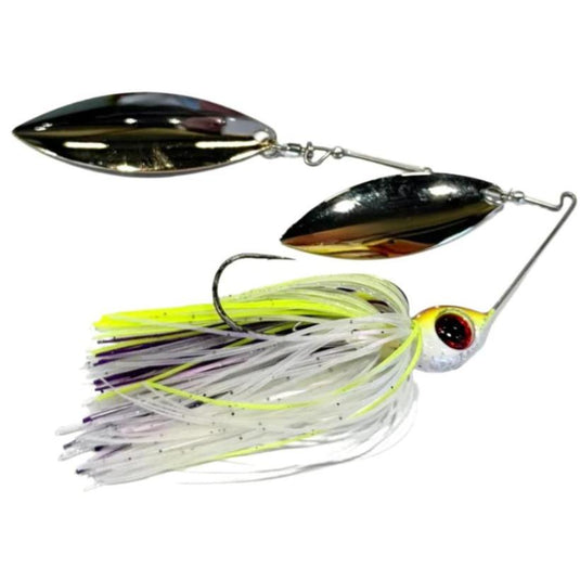 Head Hunter Nasty 50/50 Double Willow Spinnerbait - Purple Passion and Gold Silver Blade