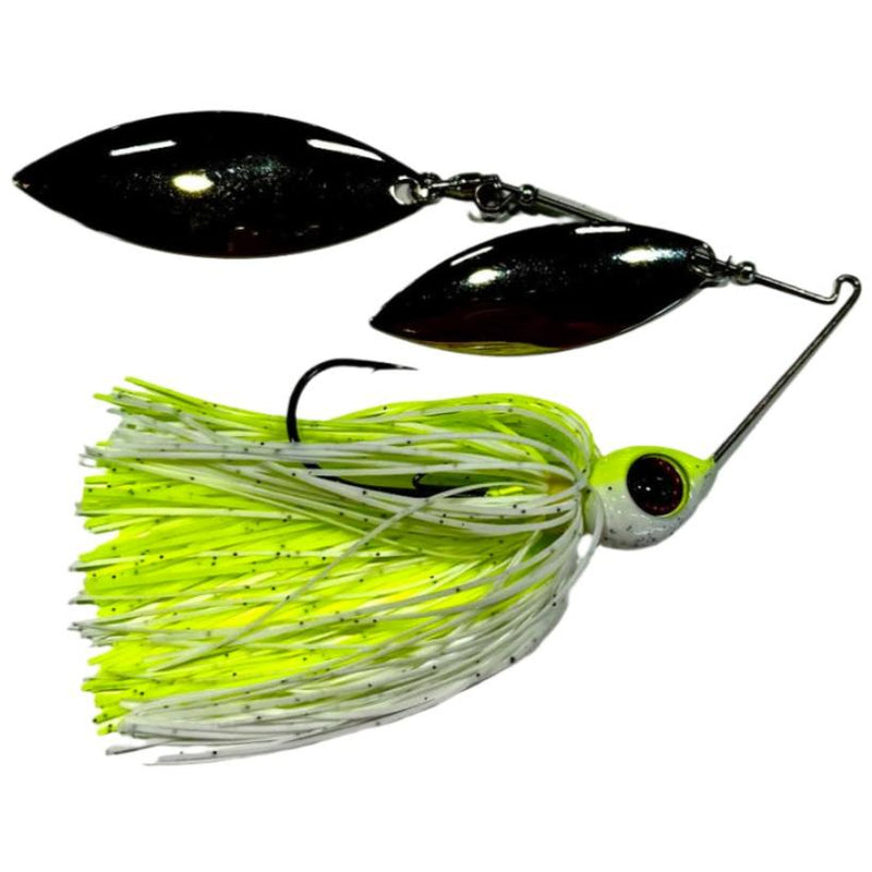 Load image into Gallery viewer, Head Hunter Nasty 50/50 Double Willow Spinnerbait - Chartreuse White and Gold Silver Blade
