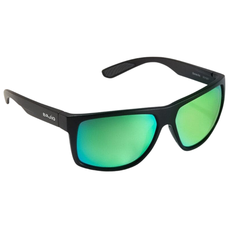 Load image into Gallery viewer, Bajio Boneville Sunglasses - Black Matte Frames with Permit Green Plastic Mirror Lens
