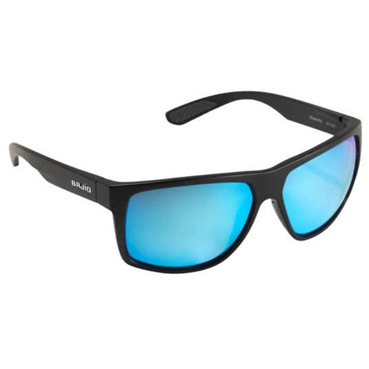 Bajio Boneville Sunglasses - Matte Black Frames with Blue Mirror Plastic Lens