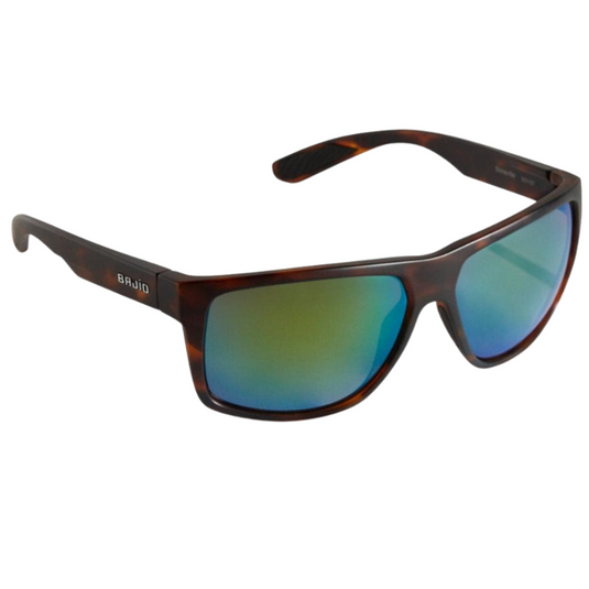 Bajio Boneville Sunglasses - Matte Dark Tortoise Frames with Green Mirror Glass Lens