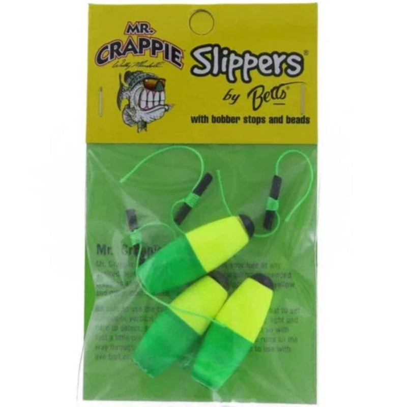 Load image into Gallery viewer, Betts Mr. Crappie Slippers Bobber - Yellow and Green
