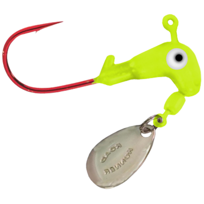 Load image into Gallery viewer, Blakemore Fishing Road Runner Barbed Jig Heads - Chartreuse
