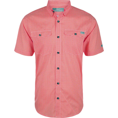 Drake Frat Gingham Check Button-Down Short Sleeve Shirt - Chili Pepper Red