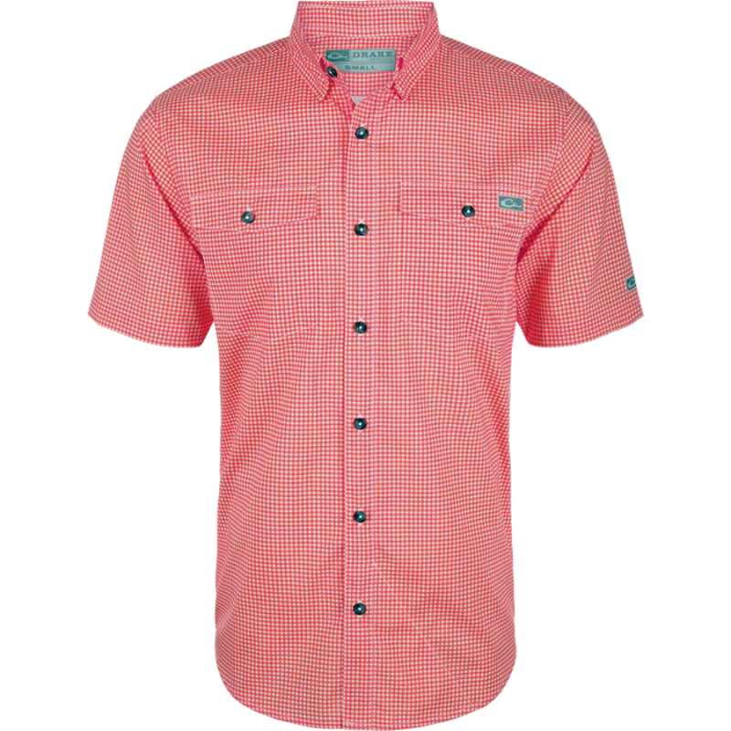 Load image into Gallery viewer, Drake Frat Gingham Check Button-Down Short Sleeve Shirt - Chili Pepper Red
