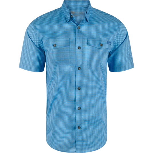 Drake Frat Gingham Check Button-Down Short Sleeve Shirt - Marina Blue Tonal