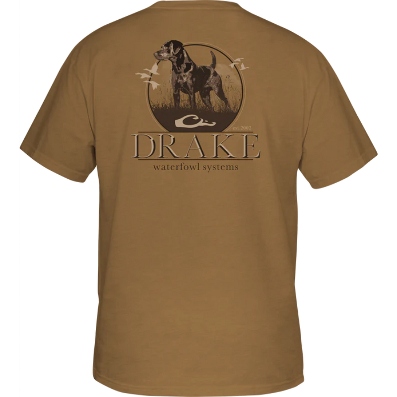 Load image into Gallery viewer, Drake Standing Black Lab T-Shirt - Medal Bronze Heather - Back
