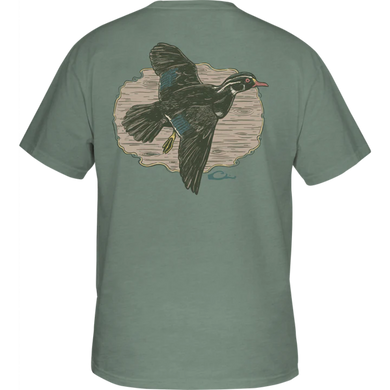 Drake Wood Duck Flight T-Shirt - Dark Ivy Light Heather