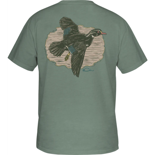 Drake Wood Duck Flight T-Shirt - Dark Ivy Light Heather