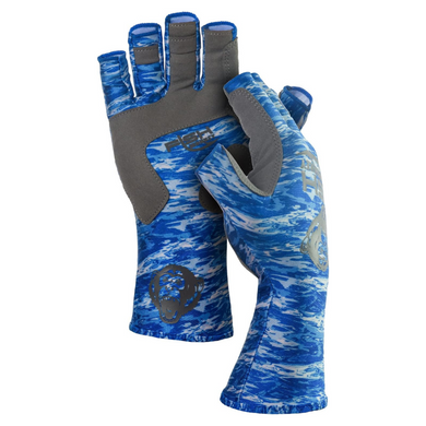 Fish Monkey Half Finger Guide Gloves  Blue Water Camo