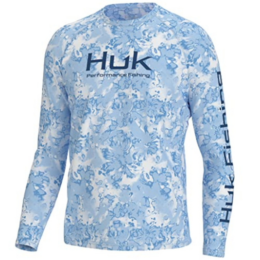 Huk Pursuit Crew Fin Flats Performance Shirts - Crystal Blue