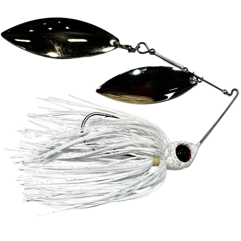 Load image into Gallery viewer, Head Hunter Nasty 50/50 Double Willow Spinnerbait - White Silver Glitter and Gold Silver Blade
