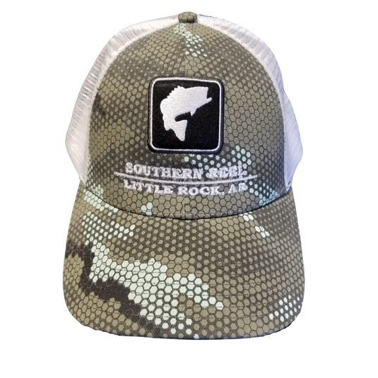 Simms Bass Icon Trucker Hats w/ Southern Reel Name Hats -  Hex Camo Boulder