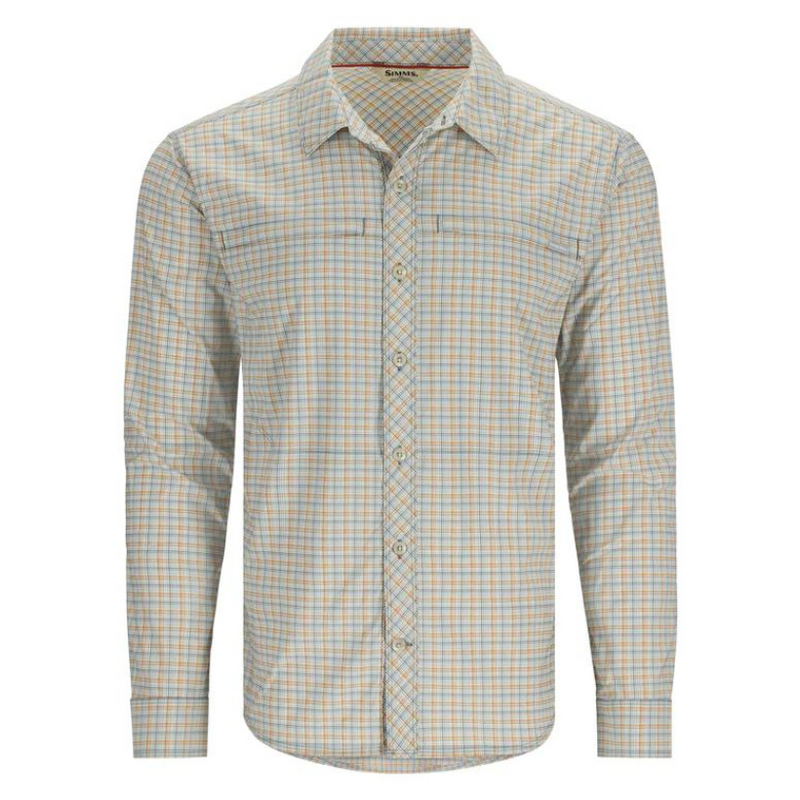 Load image into Gallery viewer, Simms Mens Stone Cold LS Button Up Shirt - Sun Glow/Storm Retro Plaid
