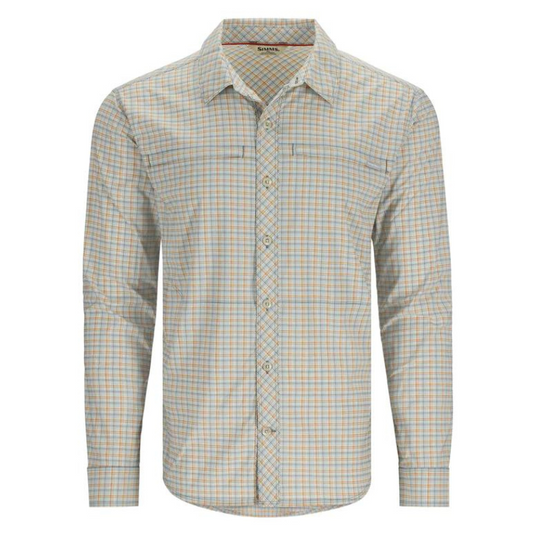 Simms Mens Stone Cold LS Button Up Shirt - Sun Glow/Storm Retro Plaid