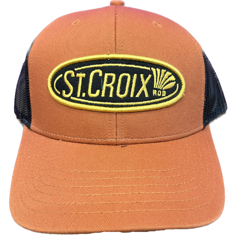 Load image into Gallery viewer, St. Croix Logo Hat - Orange Black - Mesh Back
