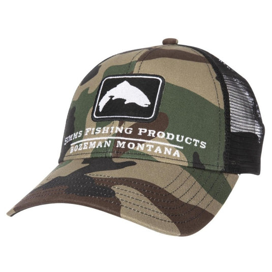 Simms Trout Icon Trucker Hats - Woodland Camo