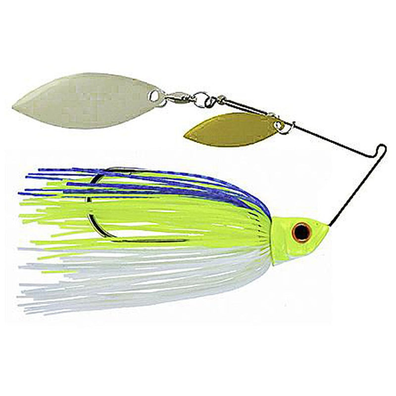 Load image into Gallery viewer, Revenge Baits Deep Runner Nickle and Gold Double Willow Spinnerbaits - White Chartreuse Blue
