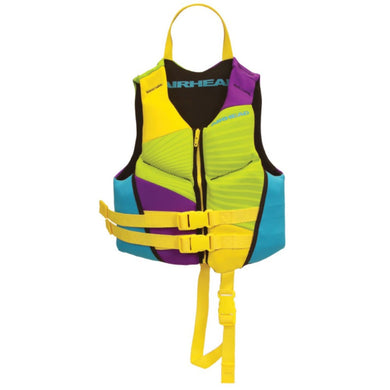 Airhead GNAR Neolite Kwik-Dry Life Vest - Blue/Purple/Yellow/Lime Green - Front - Youth