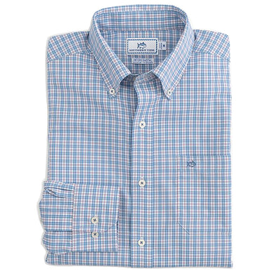 Southern Tide Rivercourse Plaid Inter-coastal Performance LS Shirt - Endless Blue