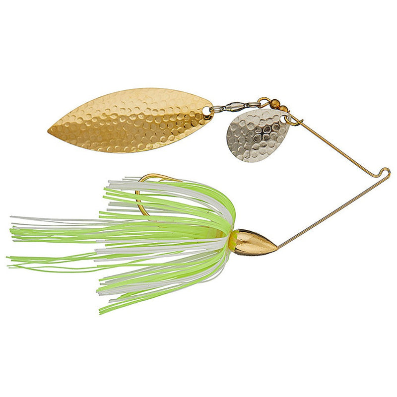 Load image into Gallery viewer, War Eagle Hammered Gold Frame Colorado Willow Blades Spinnerbaits - Hot White Chartreuse
