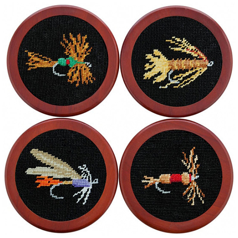 Load image into Gallery viewer, Smathers &amp; Branson Needlepoint Coaster Set - Fishing Flies
