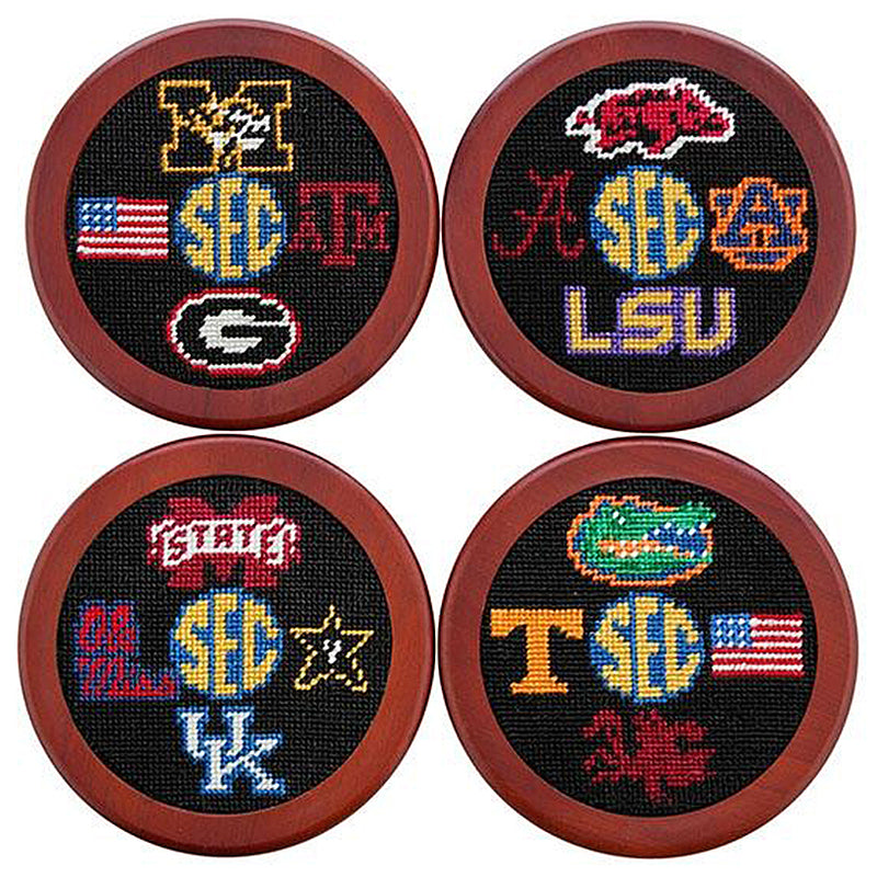 Load image into Gallery viewer, Smathers &amp; Branson Needlepoint Coaster Set - SEC College Teams Logos
