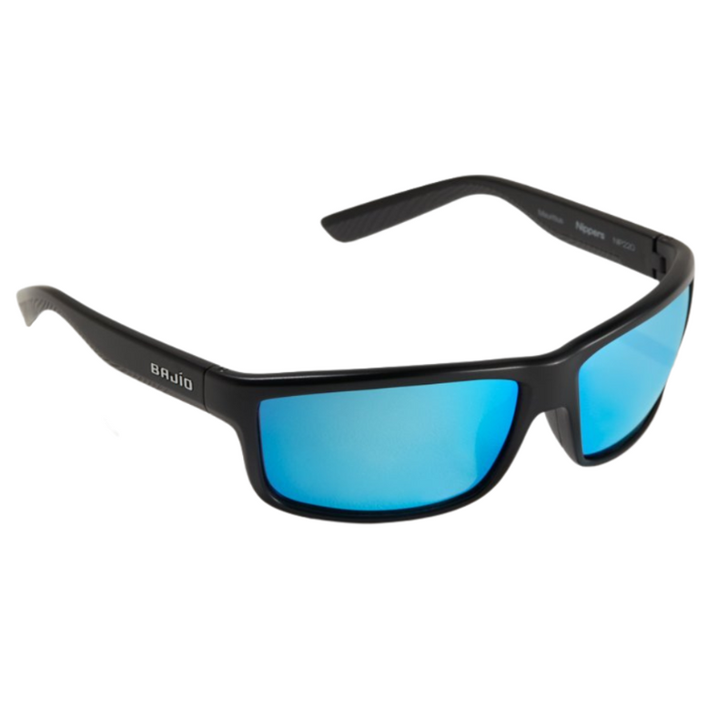 Load image into Gallery viewer, Bajio Nippers Sunglasses Matte Black Frame and Trenvally Blue Glass Lenses
