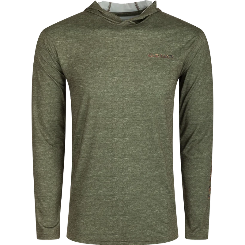 Load image into Gallery viewer, Drake Performance Hoodie Print L/S - Kalamata Olive Heather
