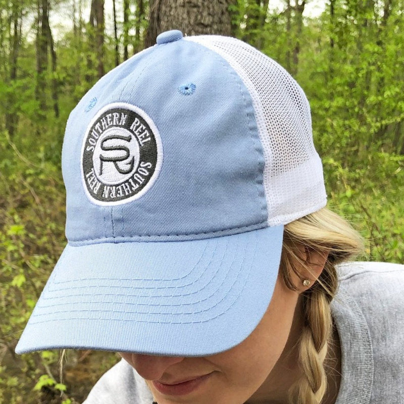 Load image into Gallery viewer, Southern Reel Outfitters Embroidered Hats Light Blue and White
