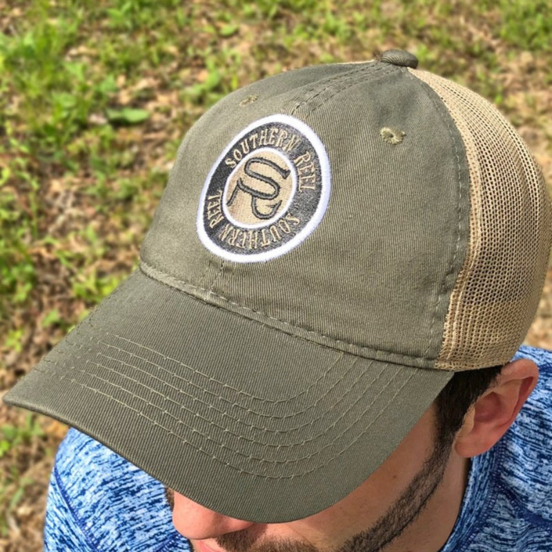 Load image into Gallery viewer, Southern Reel Outfitters Embroidered Hats Olive and Tan
