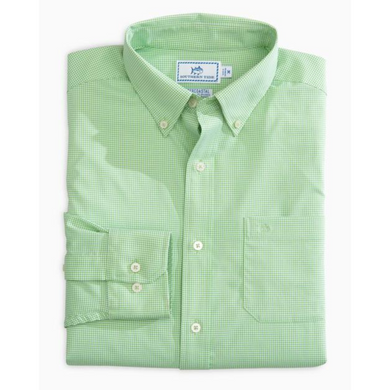 Southern Tide Micro Gingham Intercoastal Performance Sport Button Down Shirts - Green Tea