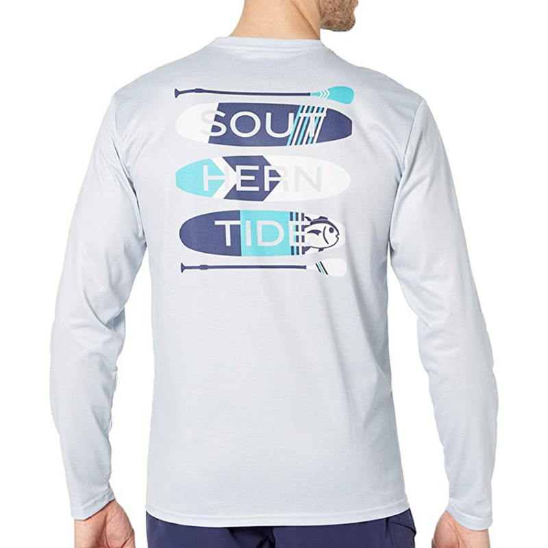 Load image into Gallery viewer, Southern Tide Paddleboard Stack LS Performance T-Shirts - Seagull Grey
